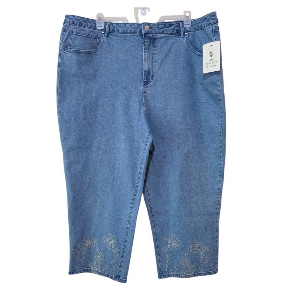 Pioneer Woman Embroidered Straight Skinny Girlfriend Jeans Womens Size 24W & 26W